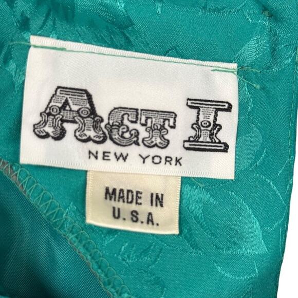 Act I Vintage Floral Satin Print Short Sleeve Blouson USA Made Green Dress sz 4 - Picture 16 of 16